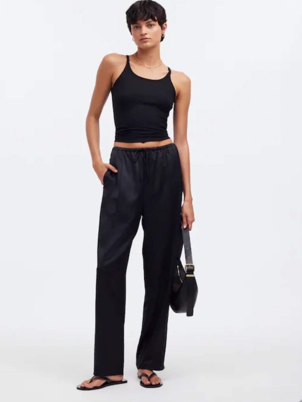 Madewell Pintucked Slim Pull-On Pants in Satin Black Size Small